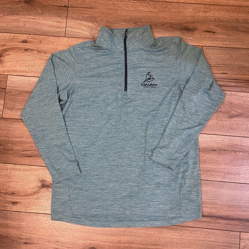 Caribou Coffee 1/4 Zip Men's XL Blue “Life Is Short Stay Awake For It” Pullover